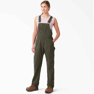 Dickies Womens Relaxed Fit Overalls Rinsed Moss Green